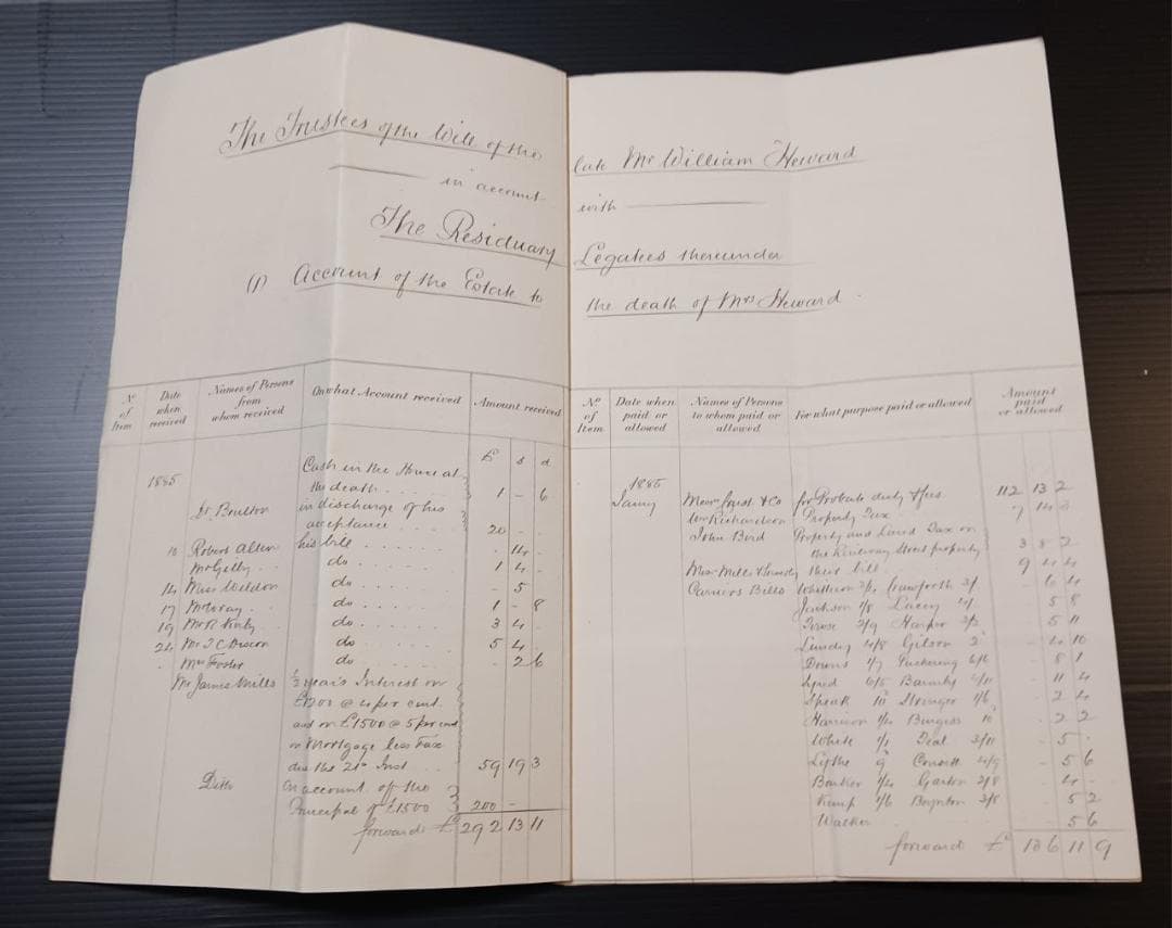 19世紀 英国 遺産会計帳 原本 手書き文書