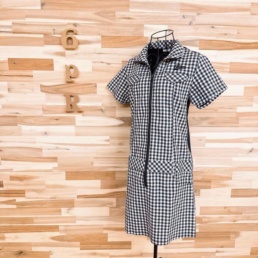 【フィラゴルフ】シアサッカー ギンガムチェック ゴルフ ワンピース L 黒×白