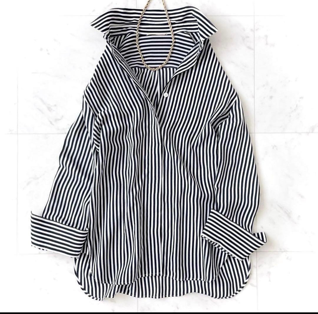 ドゥーズィエム シルク100% ストライプシャツ