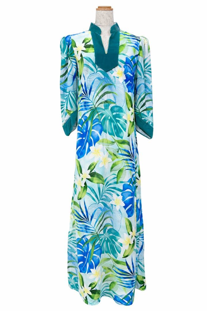 プリンセス・カイウラニ　ムウムウ 花柄 青緑