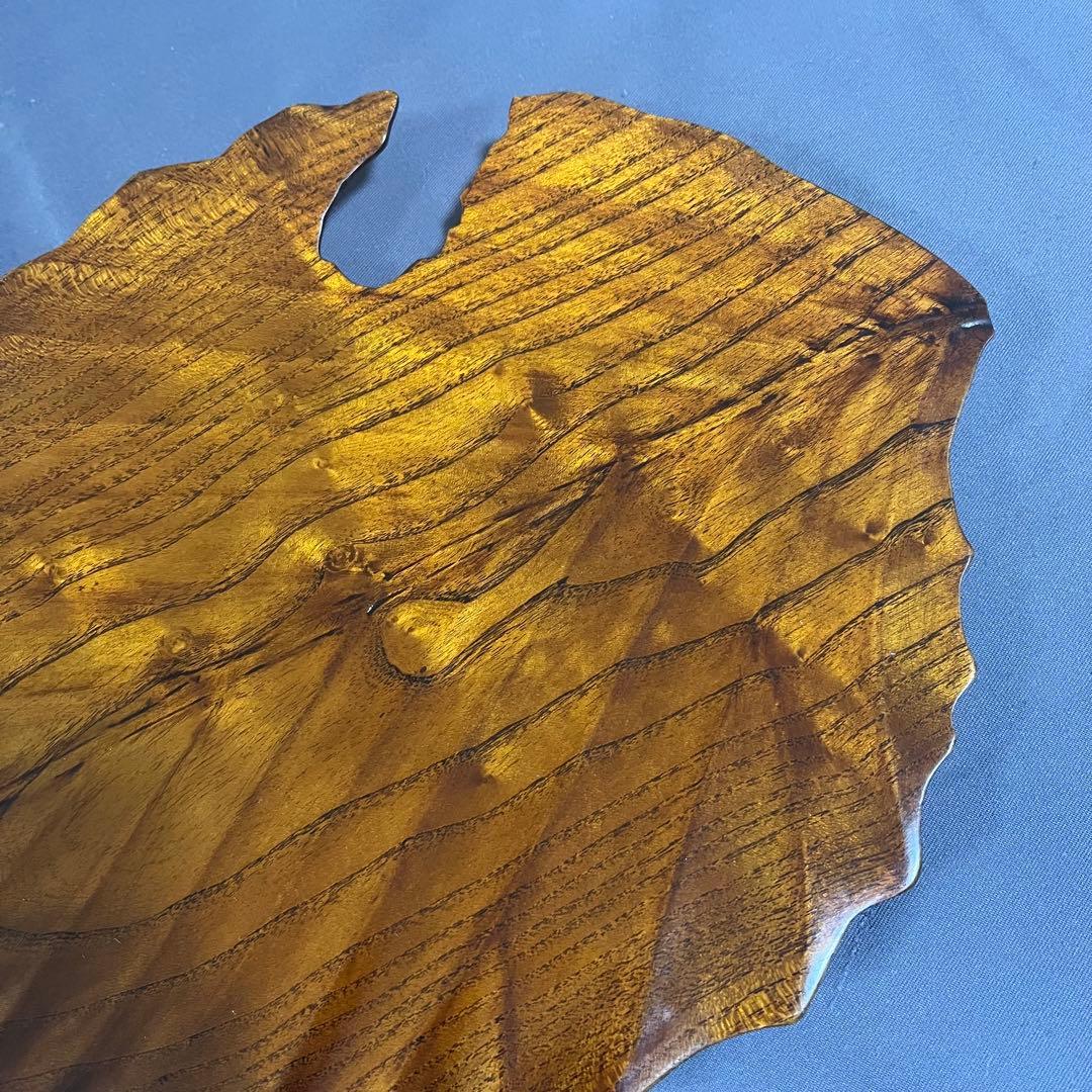 杢桑拭漆盛器(木の葉) 茶　木工芸　 №8720