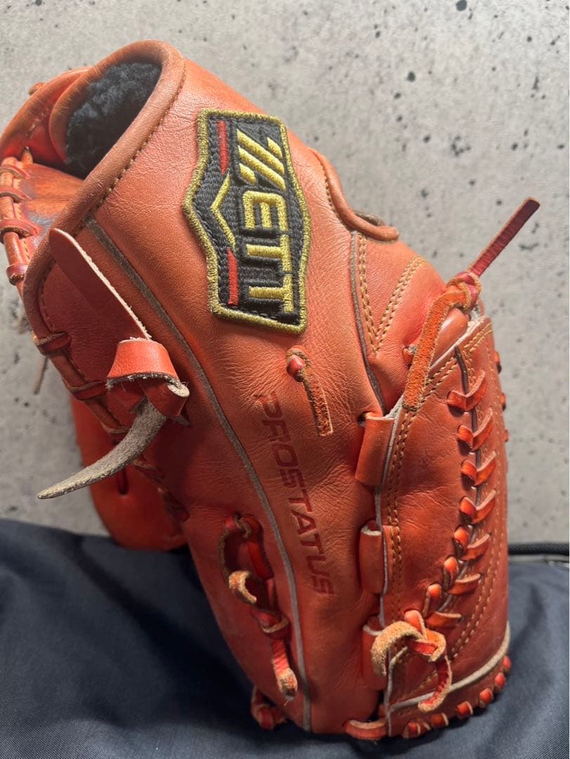 ZETT プロステイタス 軟式　右グローブ 手入れ良好オレンジ