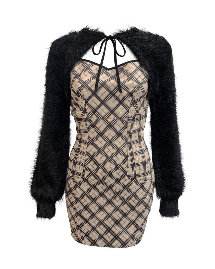 michellMacaron オリジナルチェック柄アンサン ブルミニワンピース