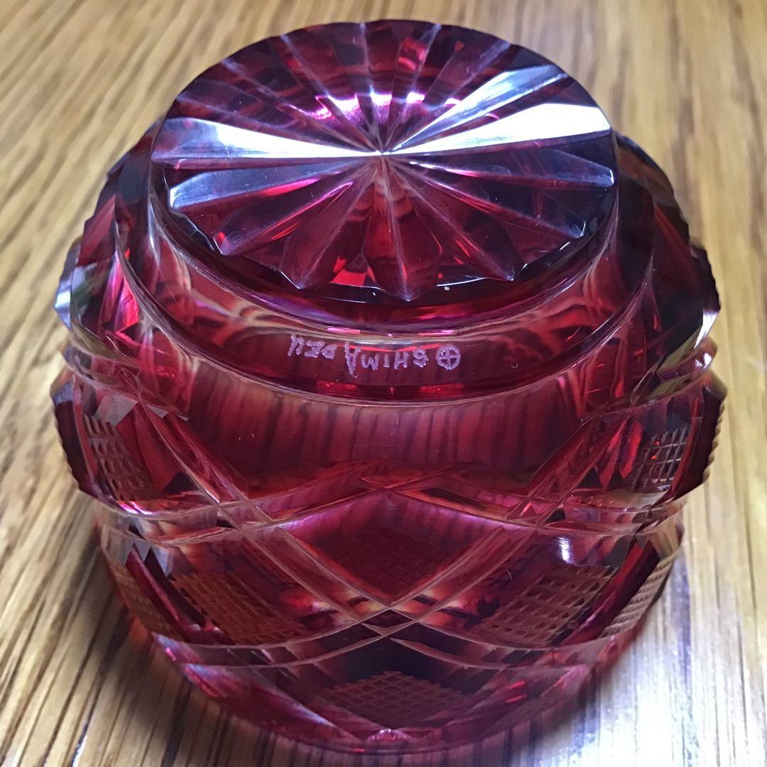 薩摩切子　猪口　青と銅赤　2個セット　薩摩ガラス工芸の刻印あり