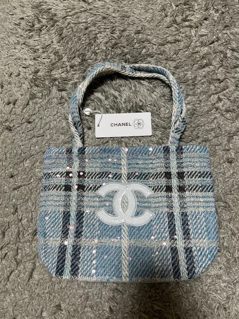 シャネル　ビューティーバッグ　ノベルティ　 ツィード　スパンコール　ブルー
