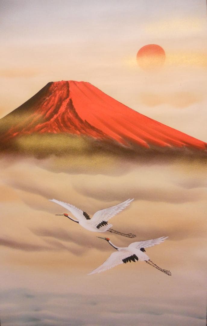 掛け軸 鉄堂 赤富士夫婦岩 絹本 希少 軸装 茶道具 掛軸 美品 です。