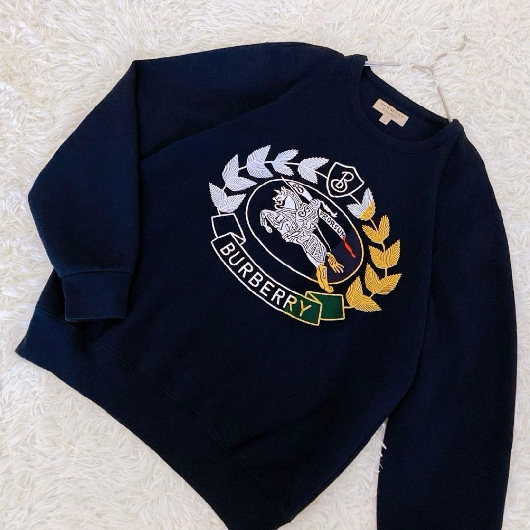 美品✨希少 バーバリー エンブレムロゴ 刺繍 Lサイズ スウェット ビッグロゴ