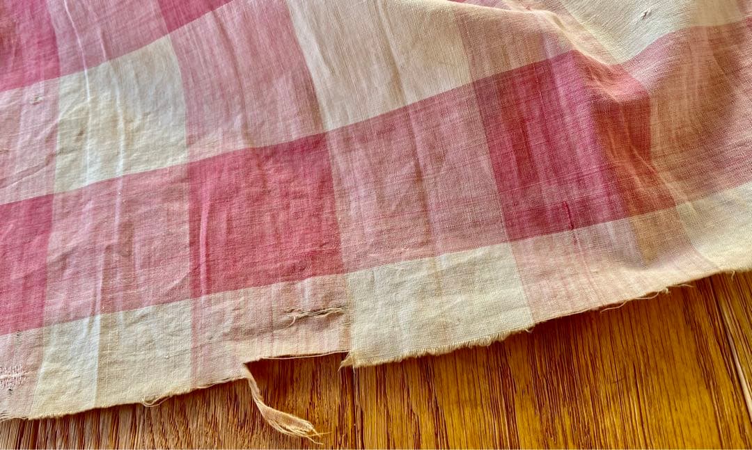 フランスアンティーク 19世紀のカーテン ギンガムチェック 希少な古裂です