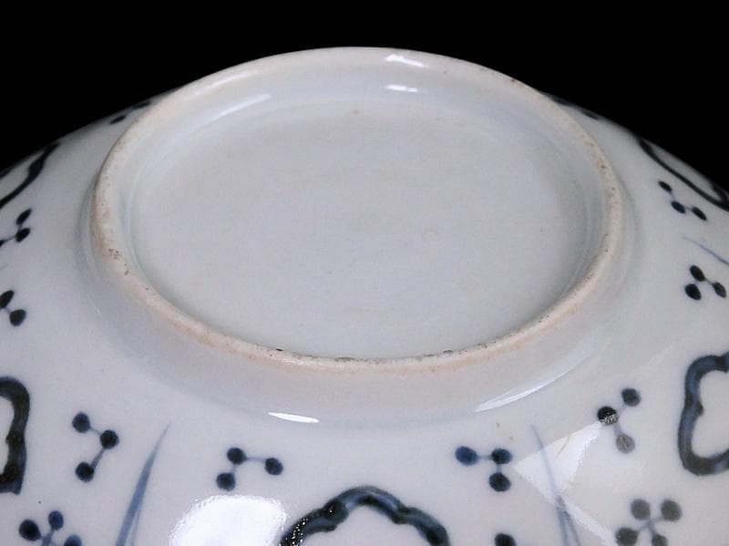 古伊万里　染付　墨弾き　梅に山村の図　手塩皿　A961AS-CWi