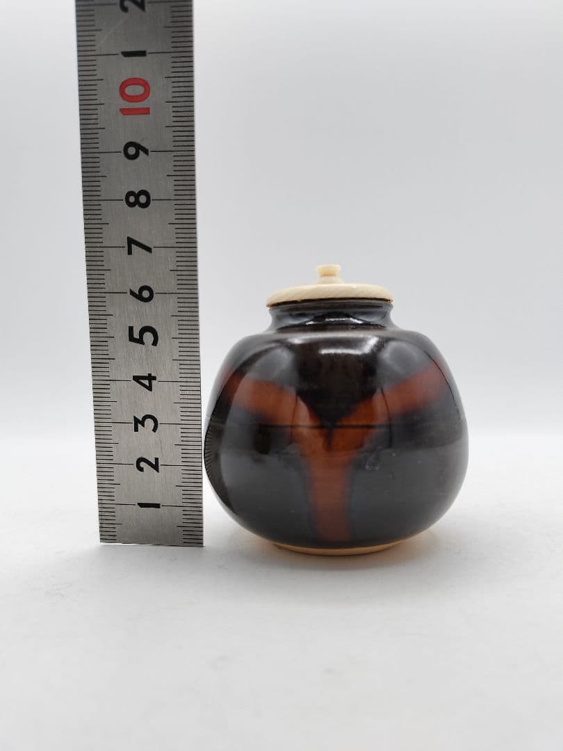 c906【新品・未使用】茶入 大名物漢作 福原茄子写 龍喜窯 木箱 茶道具