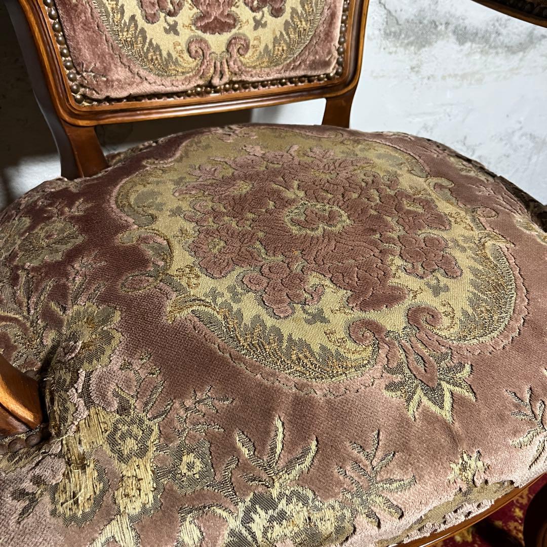 激レア【カリモク】 ロココ調 猫脚 ヴィンテージチェア 椅子 金華山織②