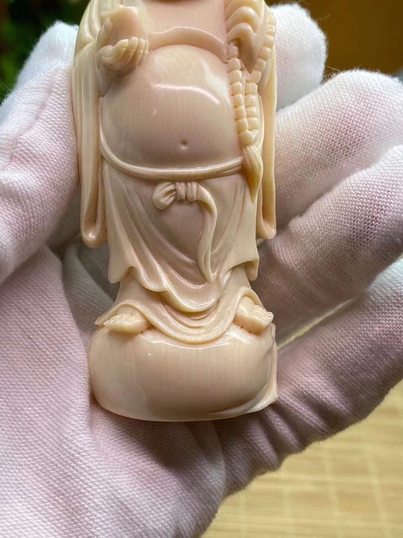 中国　手作り　弥勒仏像　マンモス牙
