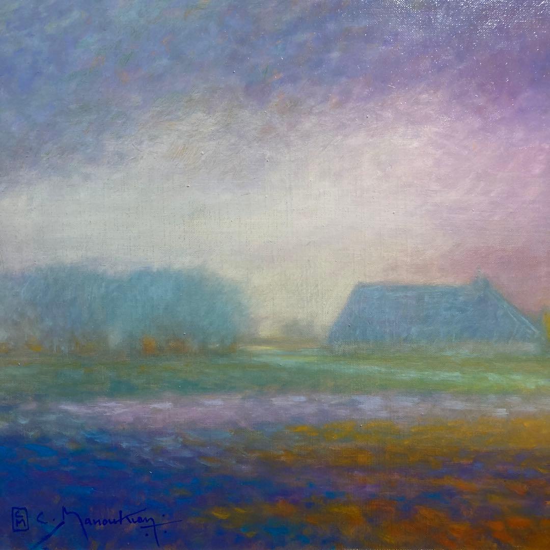 【真作保証】クロード・マヌキアン「夜想曲」油彩8号 直筆サイン 裏書き有り 絵画