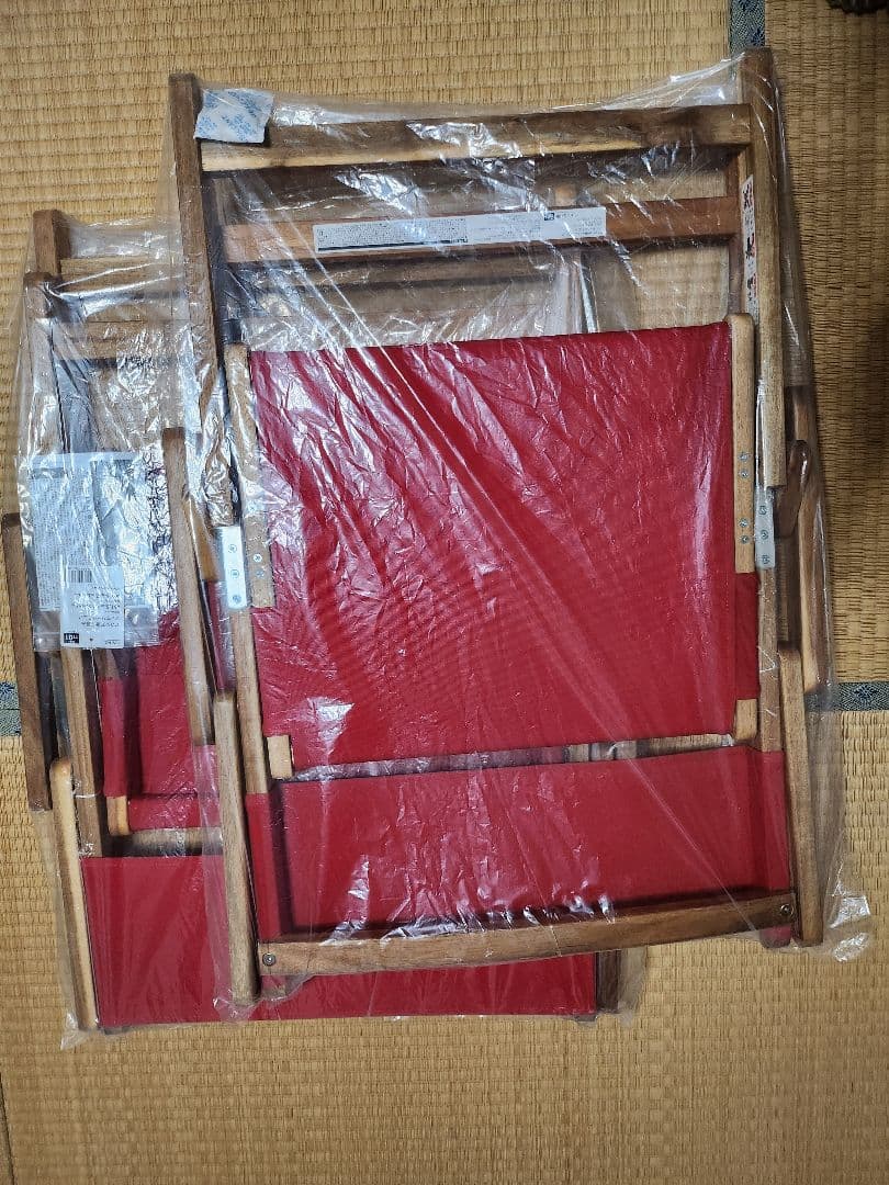 アウトドア折り畳みチェア 木製フレーム レッドファブリック 2脚セット新品