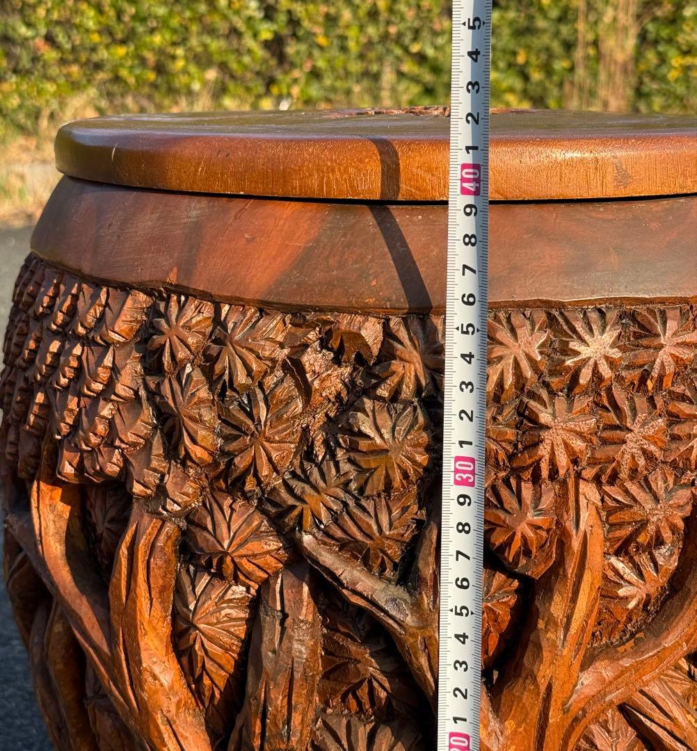 1点モノ♪一本彫 重量感♪ アンティーク スツール 収納樽 タイ ゾウ アジアン
