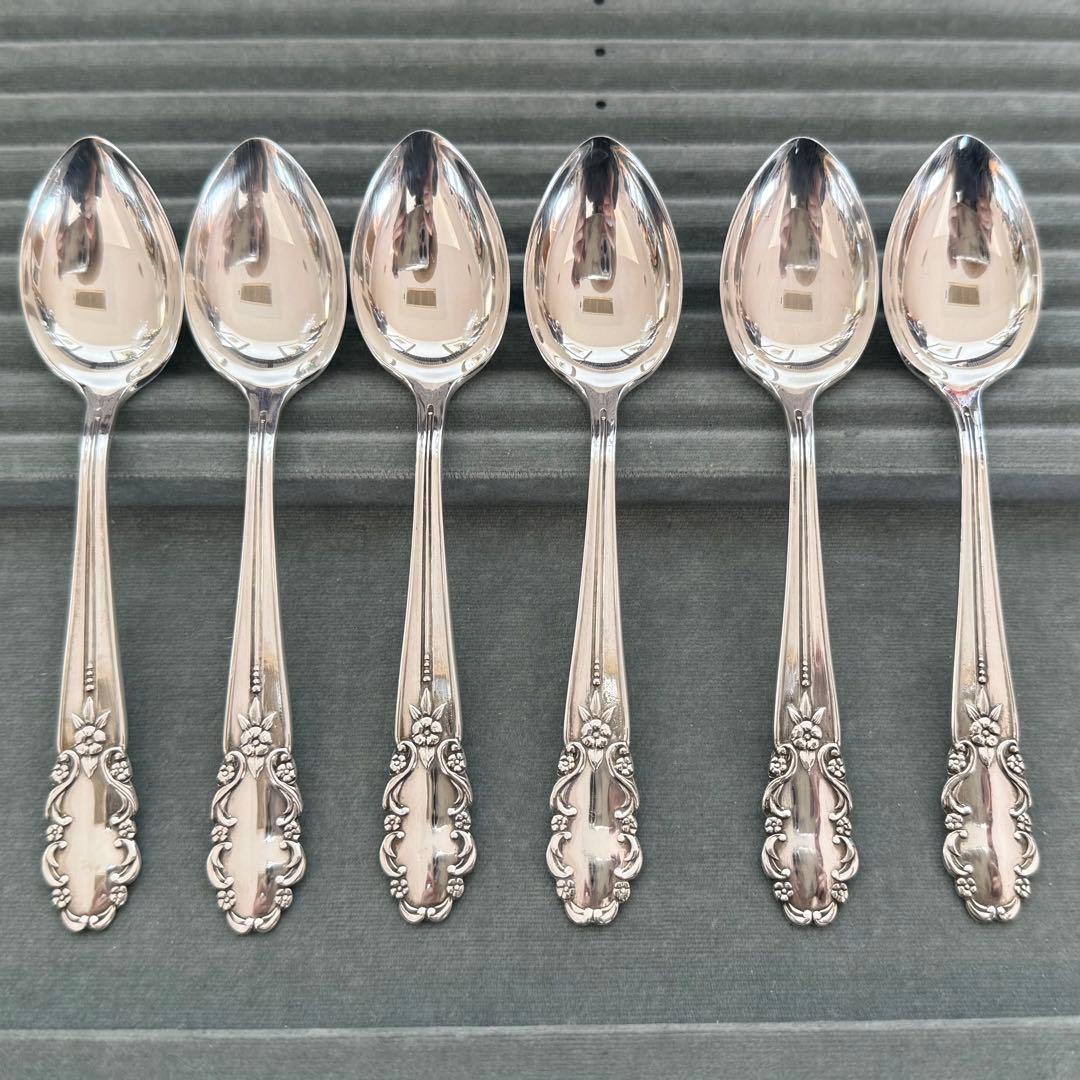 純銀950花柄ティースプーン6本セット　超美品