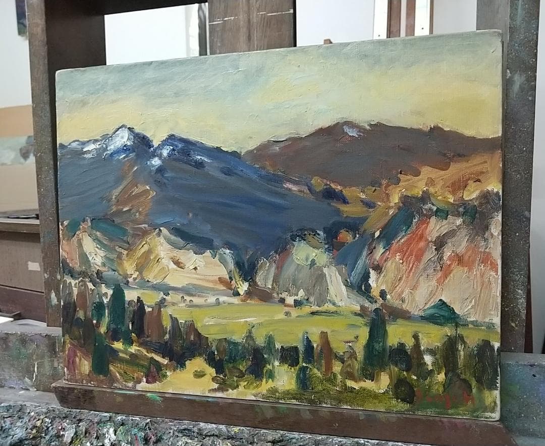 絵画「箱根初冬」 1968 F6 油絵 油彩画 風景画 アート