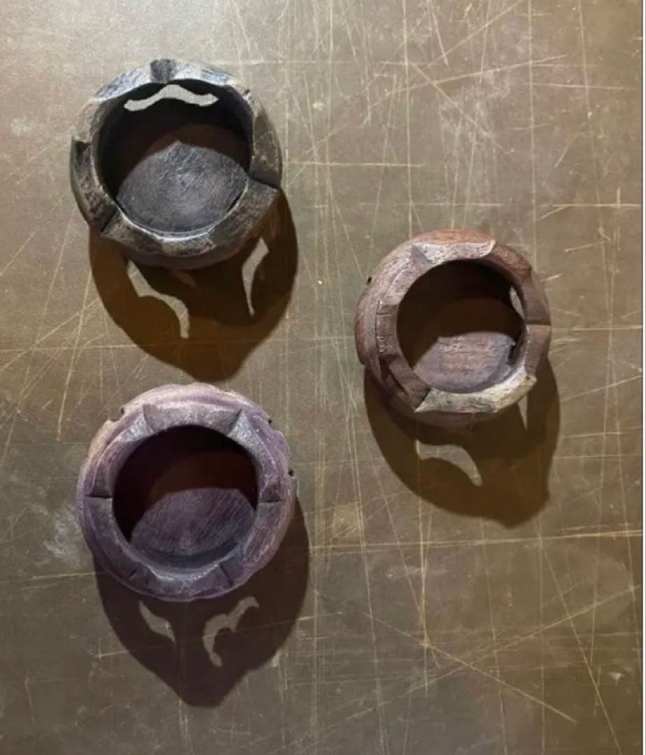 アンティーク　美品ブルナイ　小花器　極小唐木台座　３種・３点セット レア