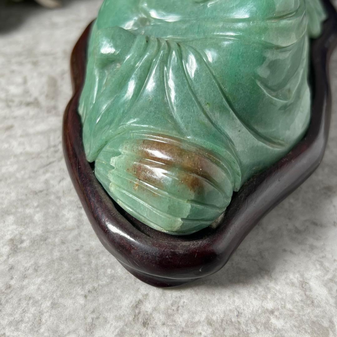 【翡翠】大型　布袋像翡翠吉祥置物　台付　中国古物　七福神