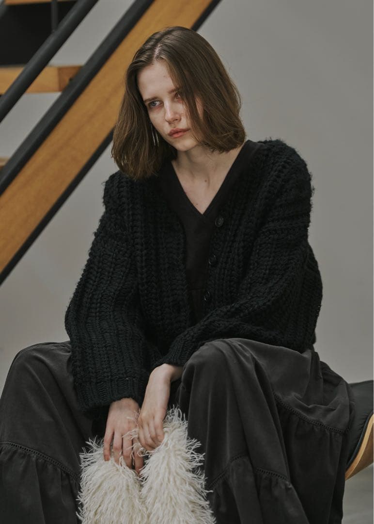 motif collar removal knit cardigan ニット