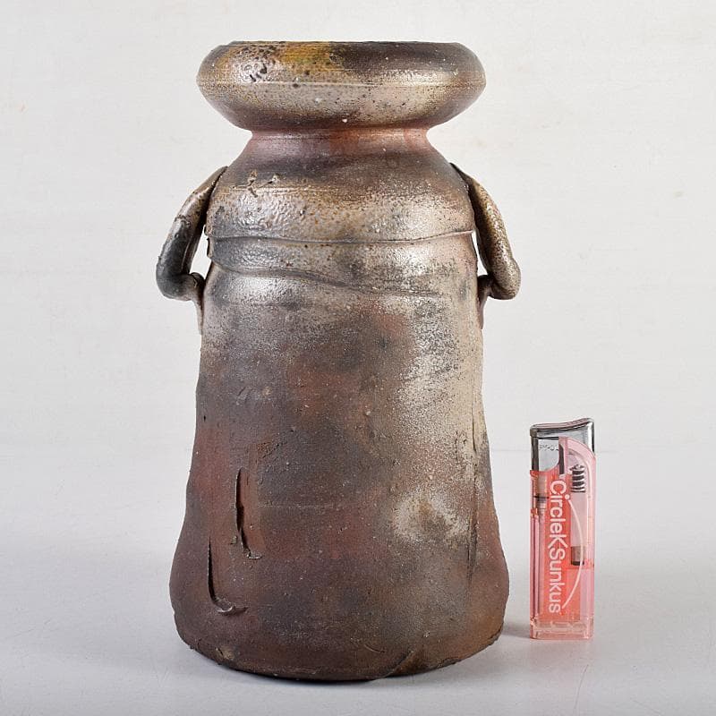 備前焼　人間国宝　金重陶陽作　花入　共布　道明識箱　D　R8519B