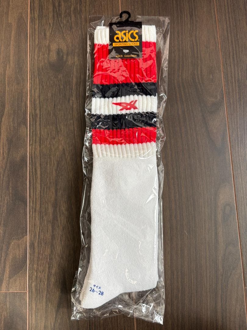 【新品】アシックス　ハイソックス　赤/紺ライン(26～28cm)