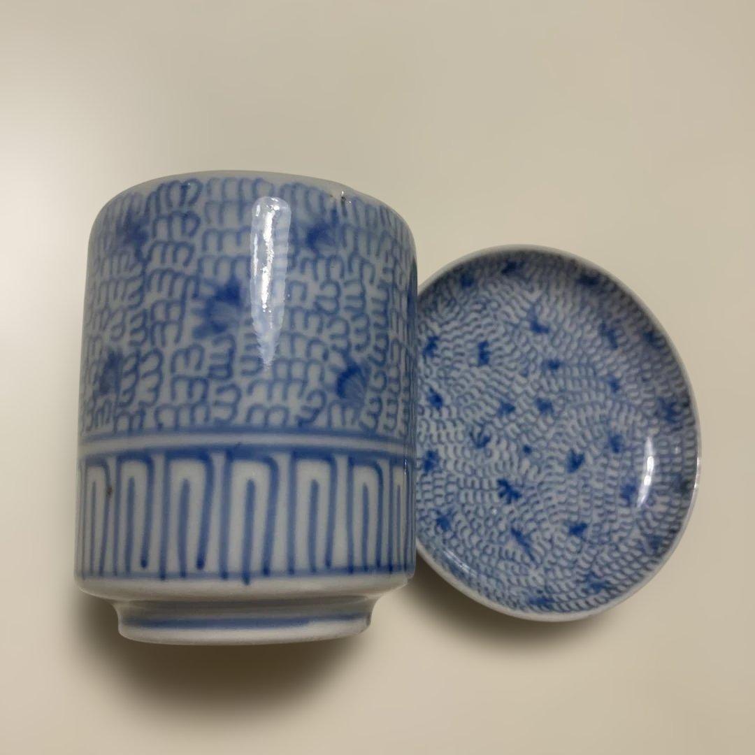 古伊万里　 微塵唐草　骨董　アンティーク おちょこ　豆皿　2点セット
