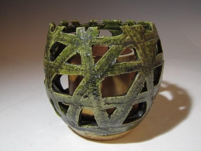 魯山人 織部かご花入 共箱 魯山人芸術の粋を集めた逸品k479