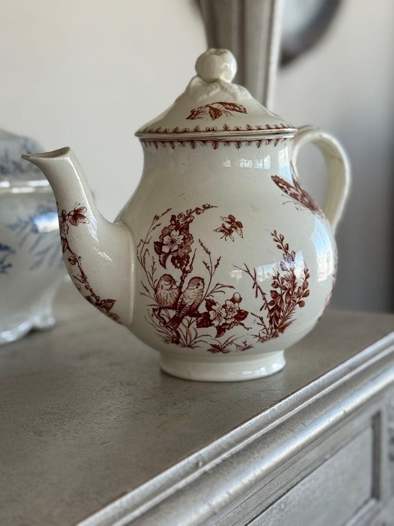 フランスアンティーク陶器リュネヴィルMesange茶ティーポット