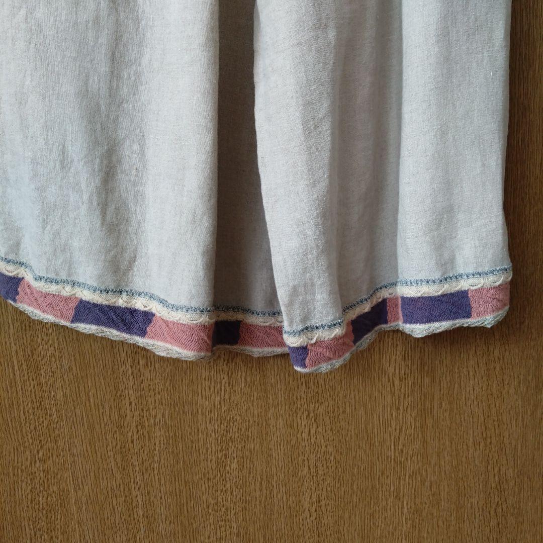 【美品】エムアンドキョウコ　麻100％　ガウチョパンツ ベージュ　2