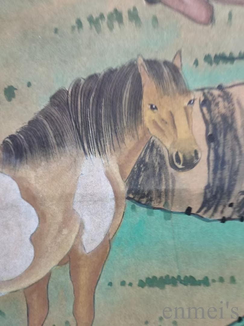 中国古美術.清時代.郎世寧款.駿馬図.宣紙画.三尺手描き.掛け軸.絵画.文房置物