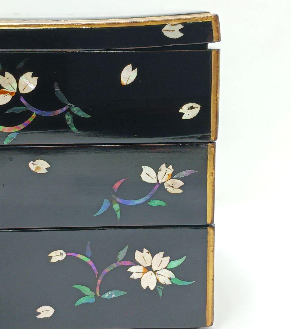 Y2447-6 長崎螺鈿 青貝蒔絵 三段重箱 共箱　う