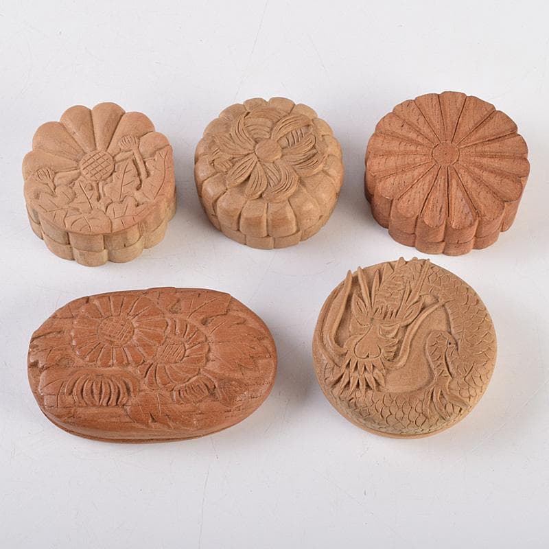 茶道具　木彫　菊刻　龍刻など　香合　5点まとめて　V　R9234