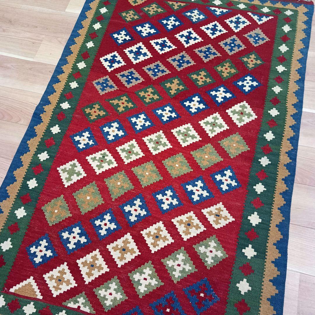 Y2658-1 イラン カシュガイ産 キリム 天然染料 ウール100% 絨毯