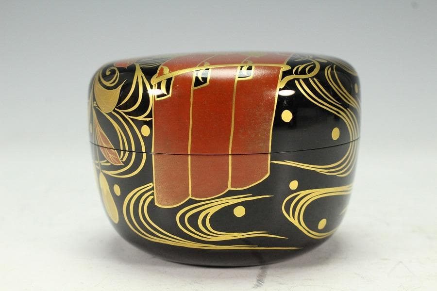 茶道具 花筏蒔絵 乾漆大棗 塗師 奥津一心斎作 共箱 美品(Ｋ-LC711)