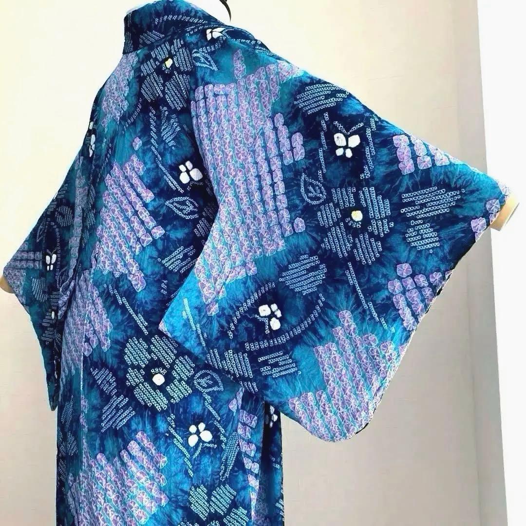 椿★ 有松絞り浴衣・有松鳴海絞り 大輪花模様　上質　N7-16