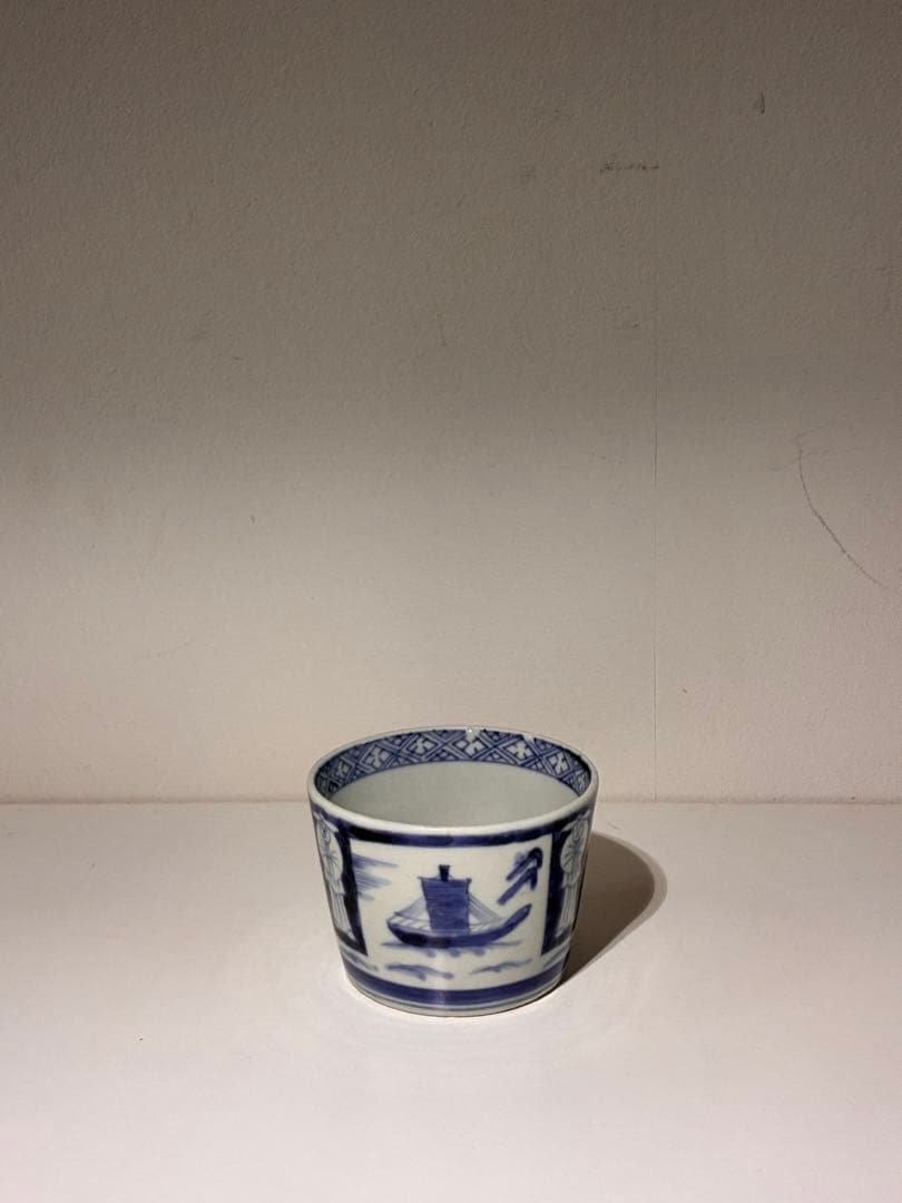 古伊万里 蕎麦猪口 異国人 帆船 ラッタン 南蛮人 アンティーク 骨董2個セット
