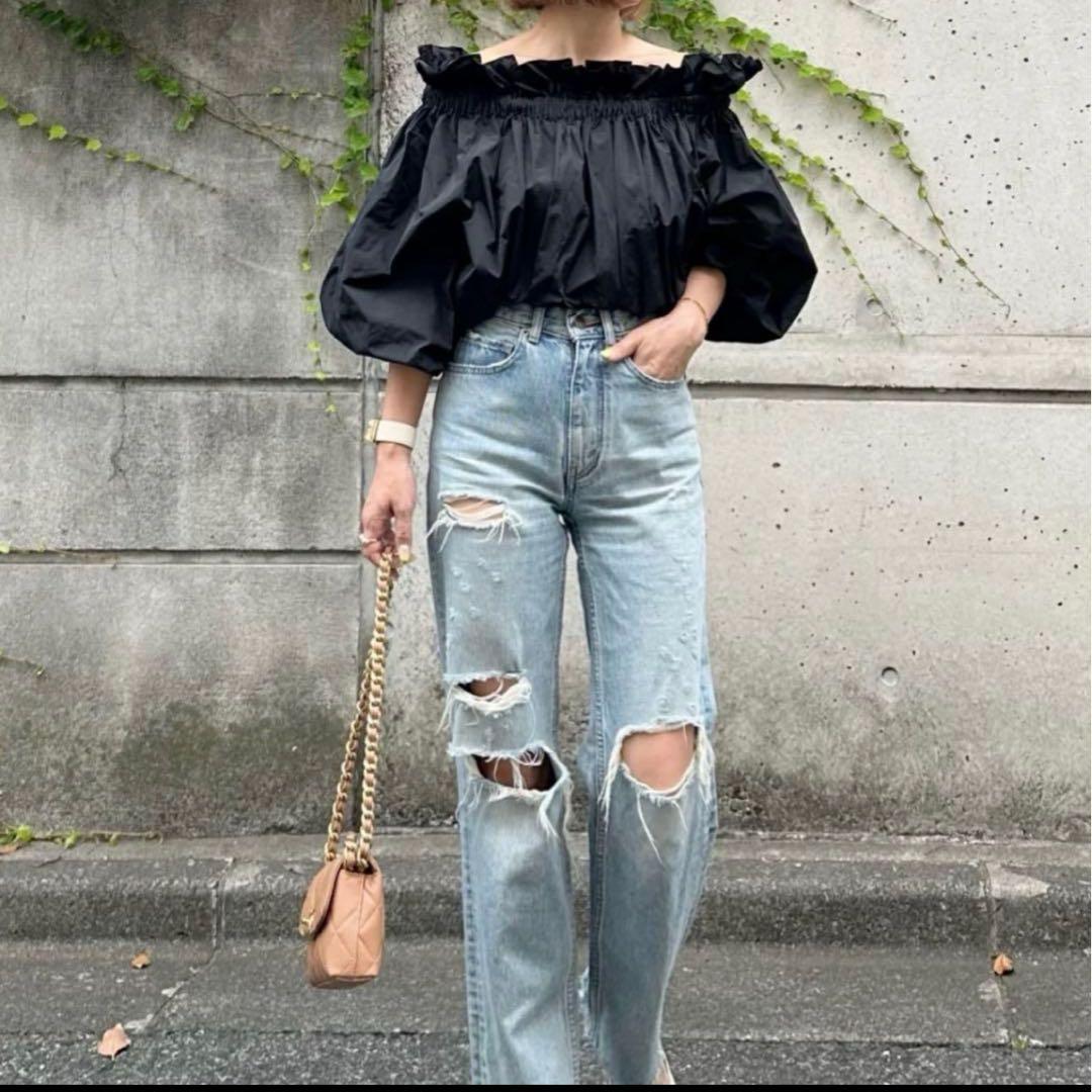 Cygneフリルギャザーオフショルダーブラウス！人気のブラックです！シーニュ