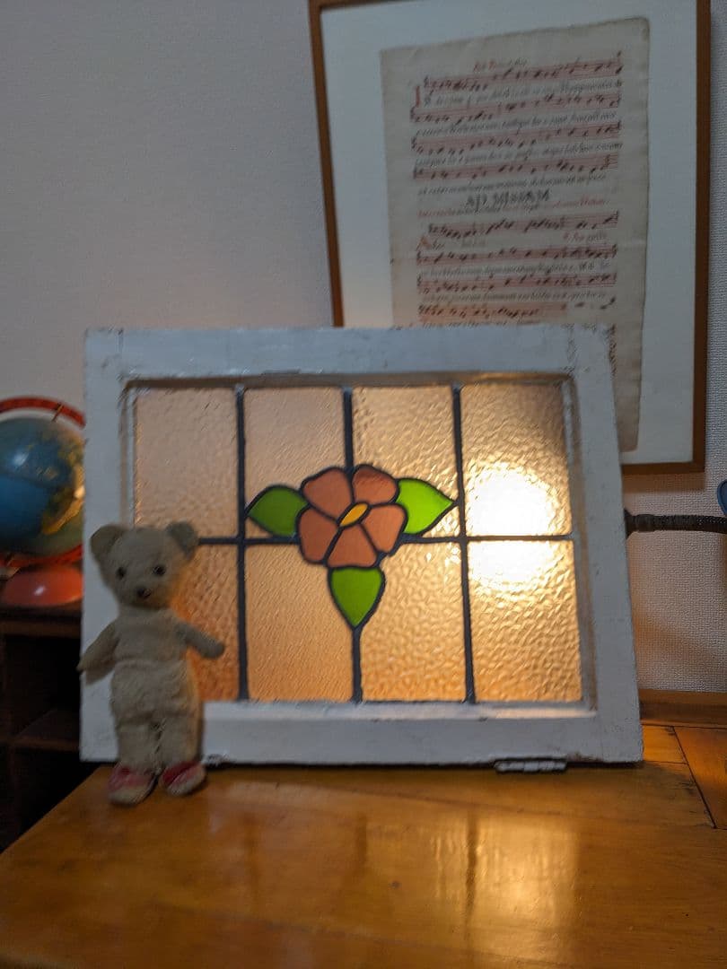 ステンドグラス 花柄 イギリスアンティーク