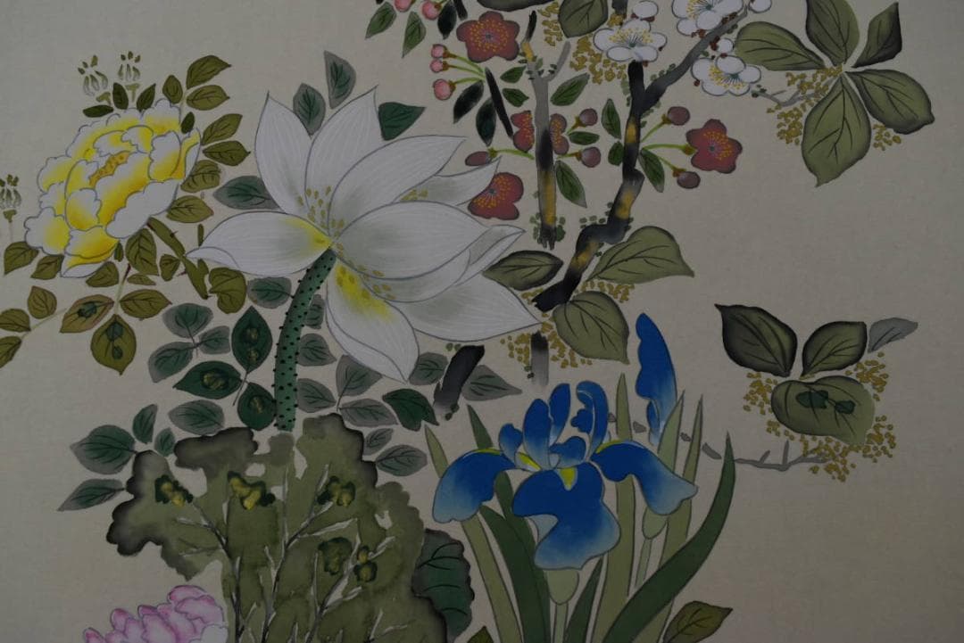 【真作】川口栖香/名花十二客図/四季花図/掛軸/名家伝来/AA-283