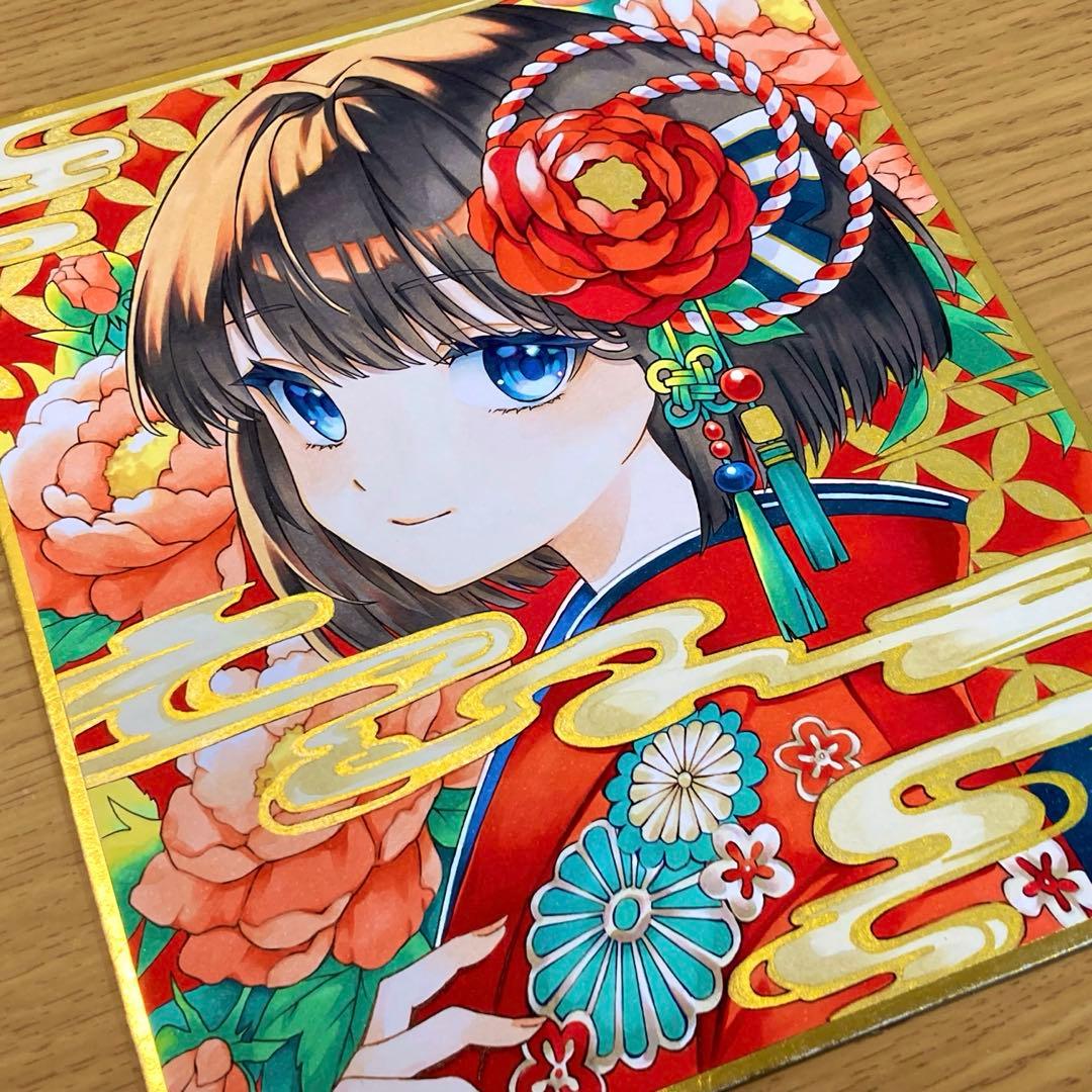 m*o様 手描きオリジナル アナログイラスト【中色紙】 【お正月】