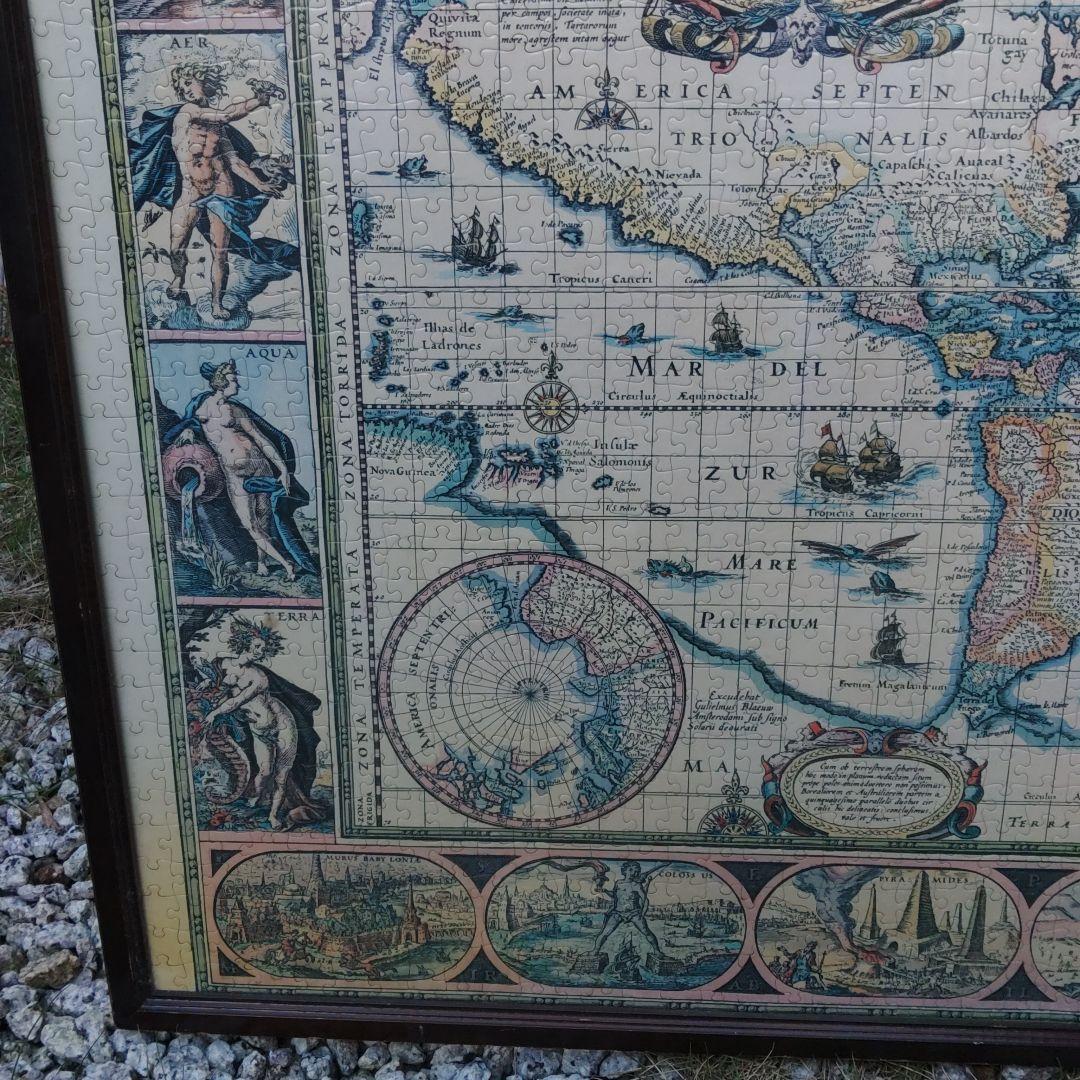 ジグソーパズル　中世世界地図　中古　額付き