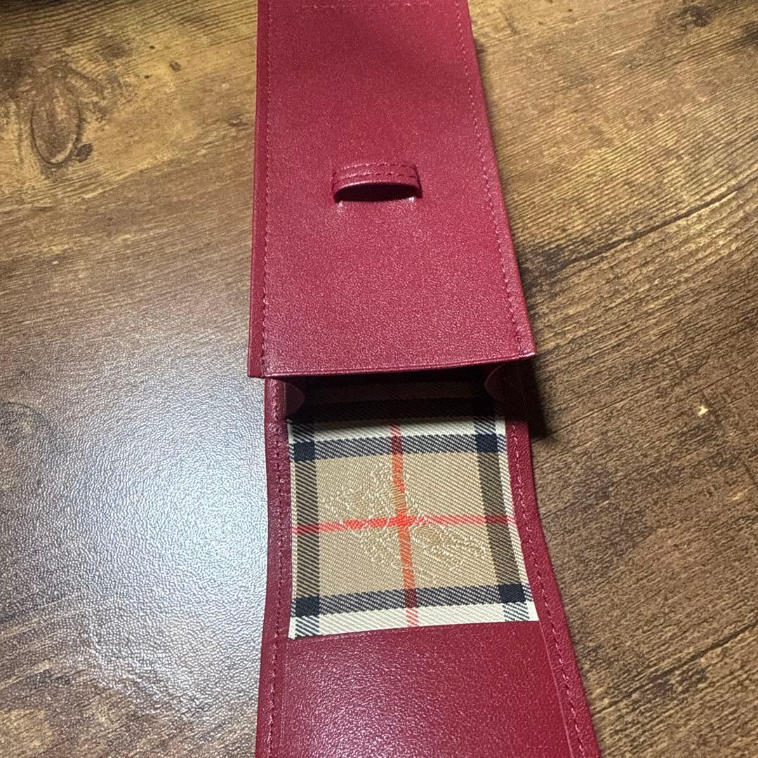 箱付 美品 バーバリー BURBERRY ペンケース 筆箱 赤 万年筆ケース
