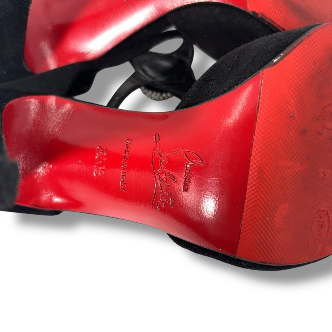 【極美品】クリスチャンルブタン　ビジュー　サンダル　パンプス　黒　スエード