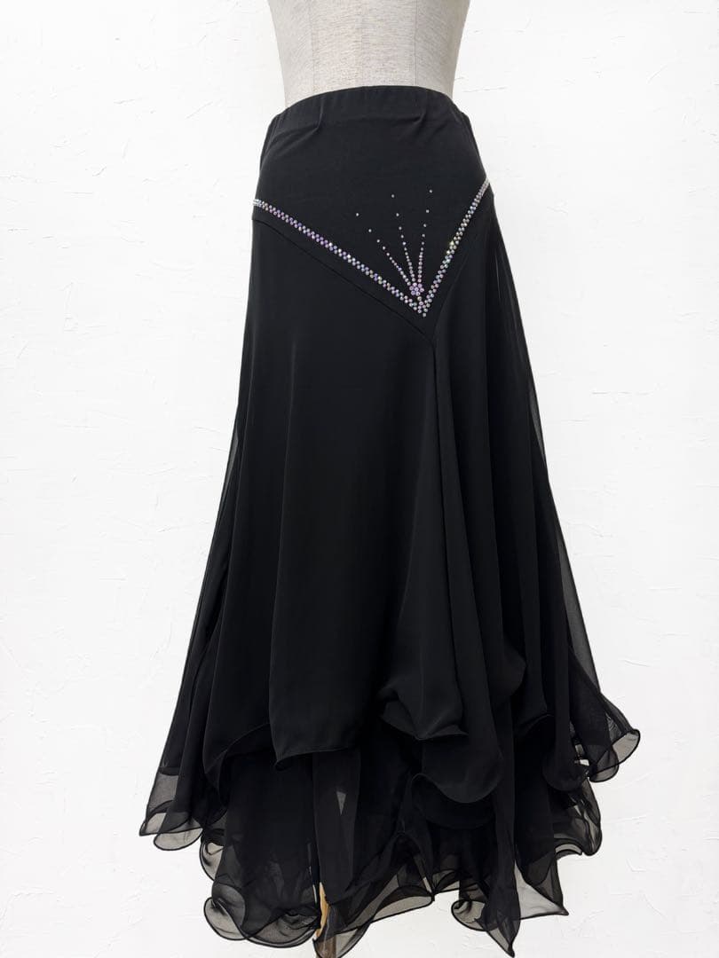 【ラインストーン輝く】新品　ジョーゼット切替え　デザインスカートｍ270