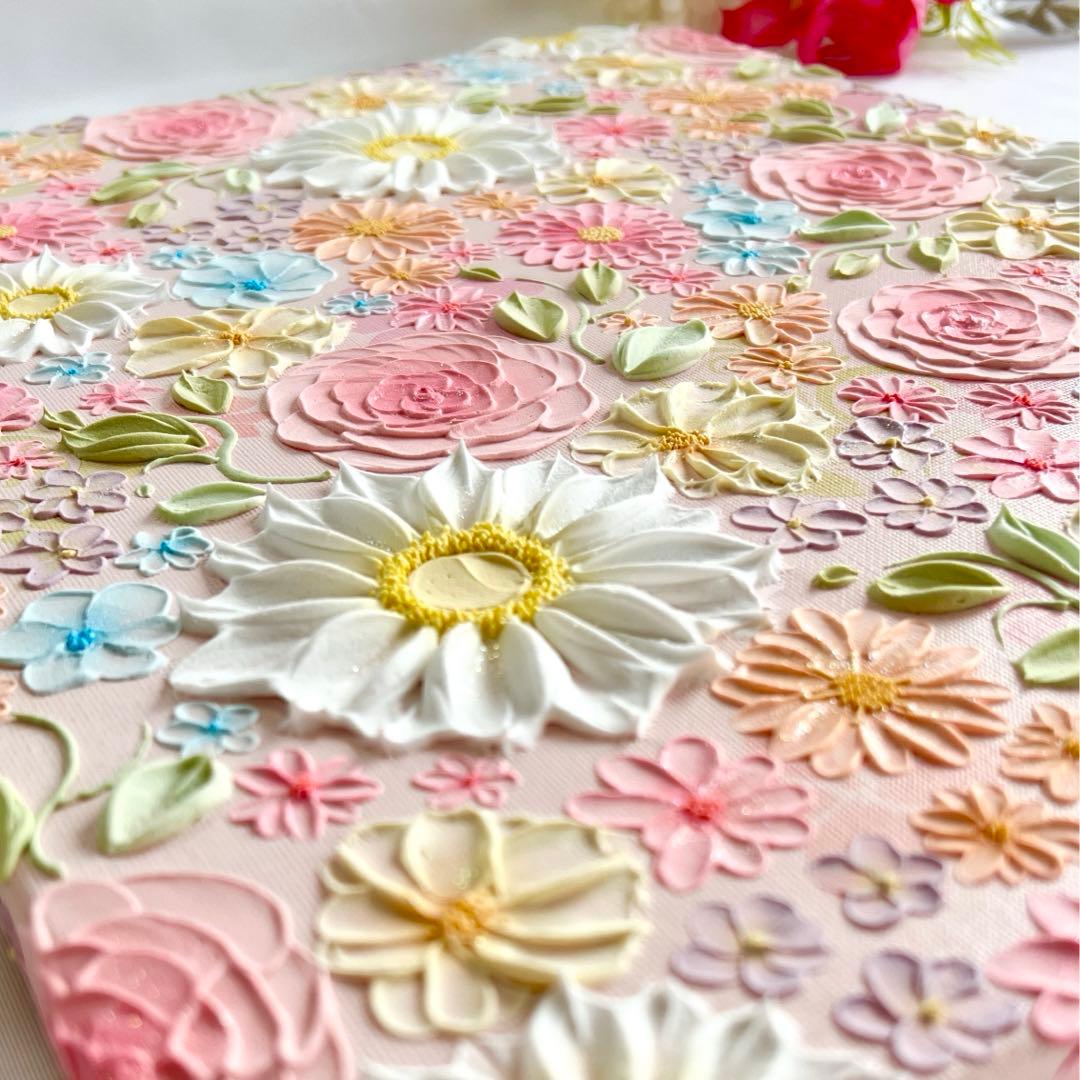 テクスチャーアート　絵画　インテリアアート　立体　花　絵　ボタニカルアート　現代