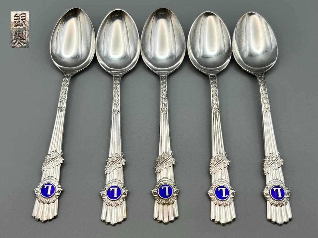 【海】銀製刻印　スプーン　５点セット　重量約74.8g　銀食器 銀細工