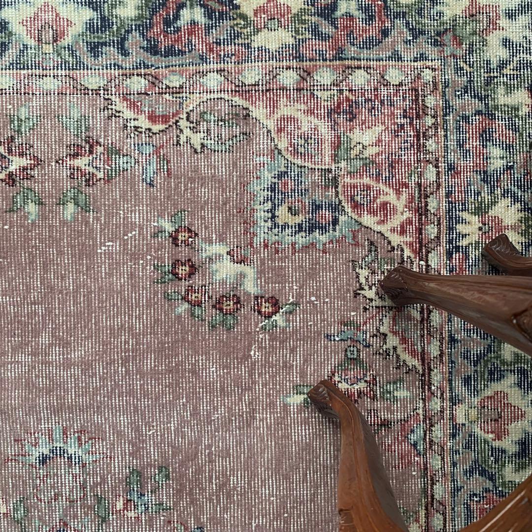 トルコヴィンテージラグ　モーブピンク　214 ×125 フラワー　メダリオン