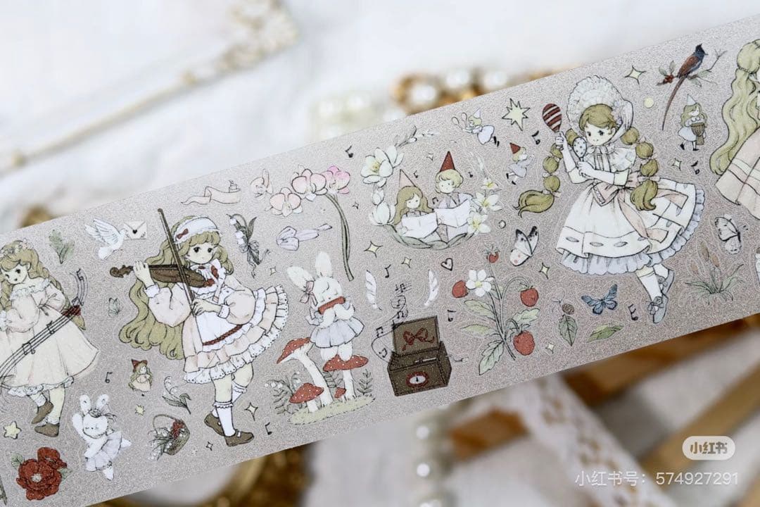 【8699】海外　マステ　5m巻売り　貝殻光カッティングテディベア　女の子　音楽