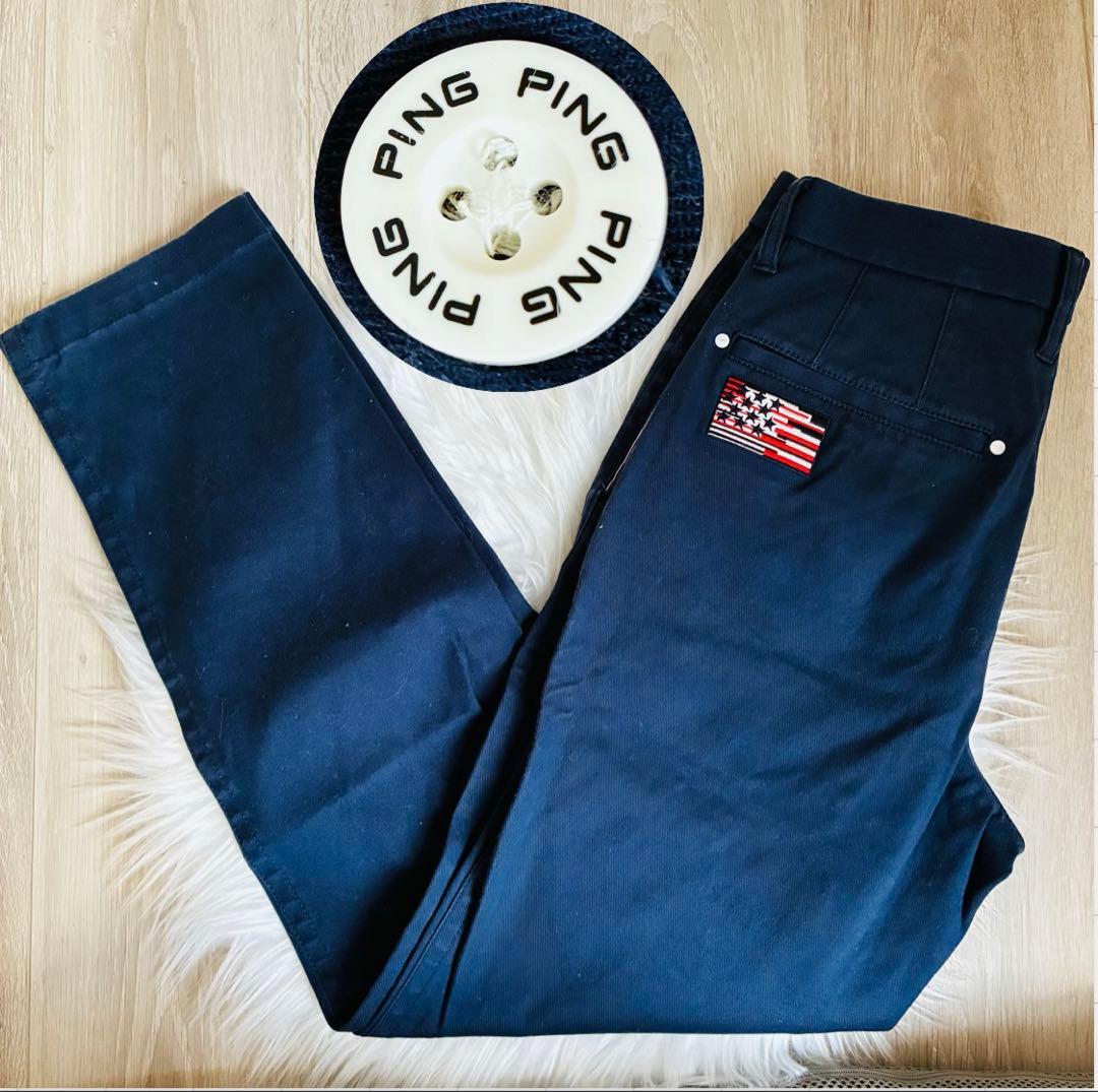 PING ピン　ストレッチパンツ　星条旗柄　ネイビー